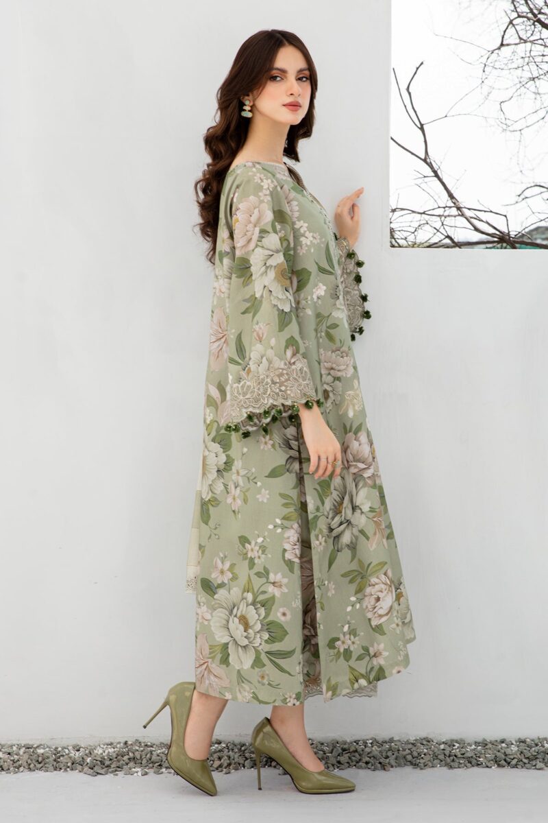 BAROQUE - 3PC Digital Printed Karandi Shirt With Karandi Printed Dupatta And Trouser. - Image 3