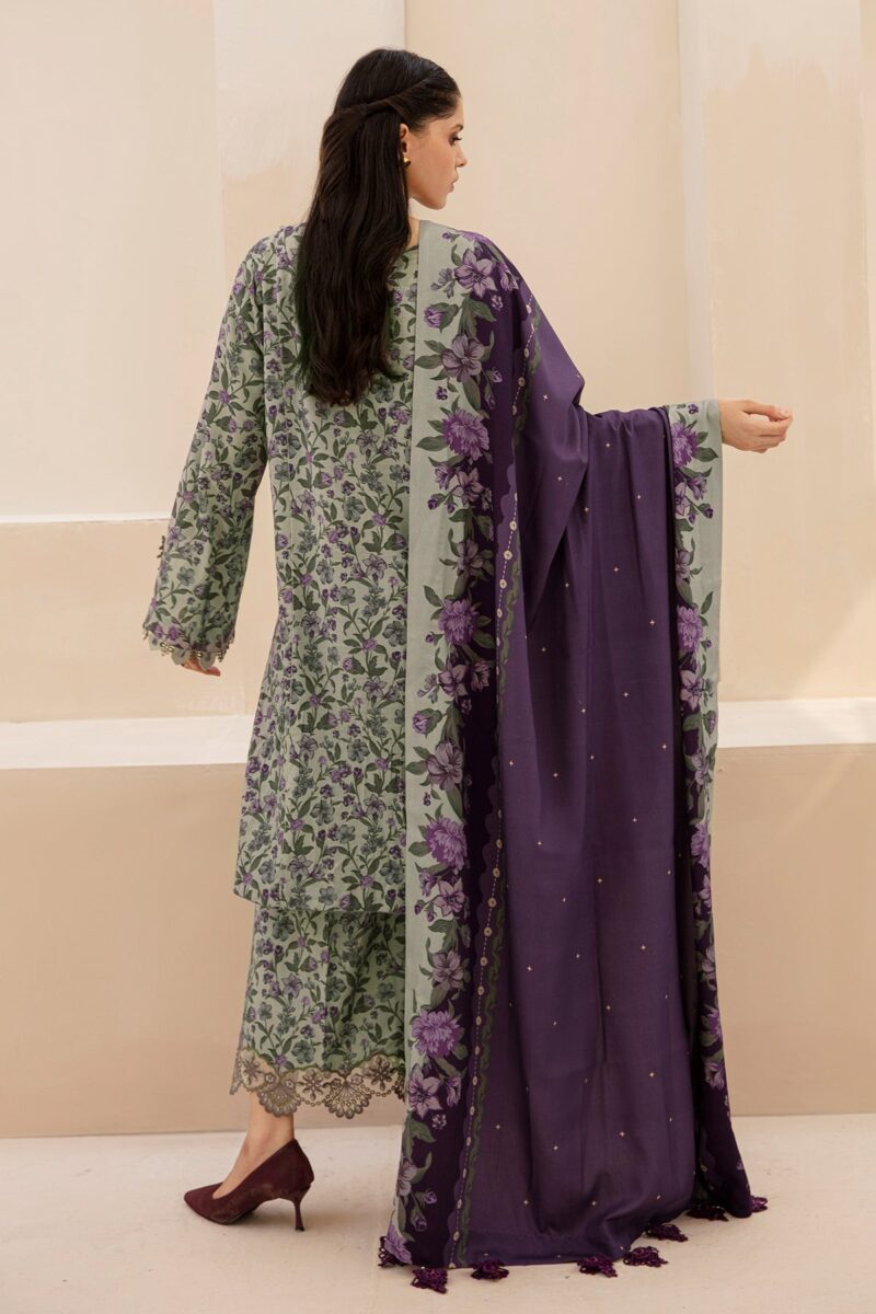 BAROQUE-3PC Karandi Outfit with Digital Print Shirt and Matching Dupatta & Trouser. - Image 4