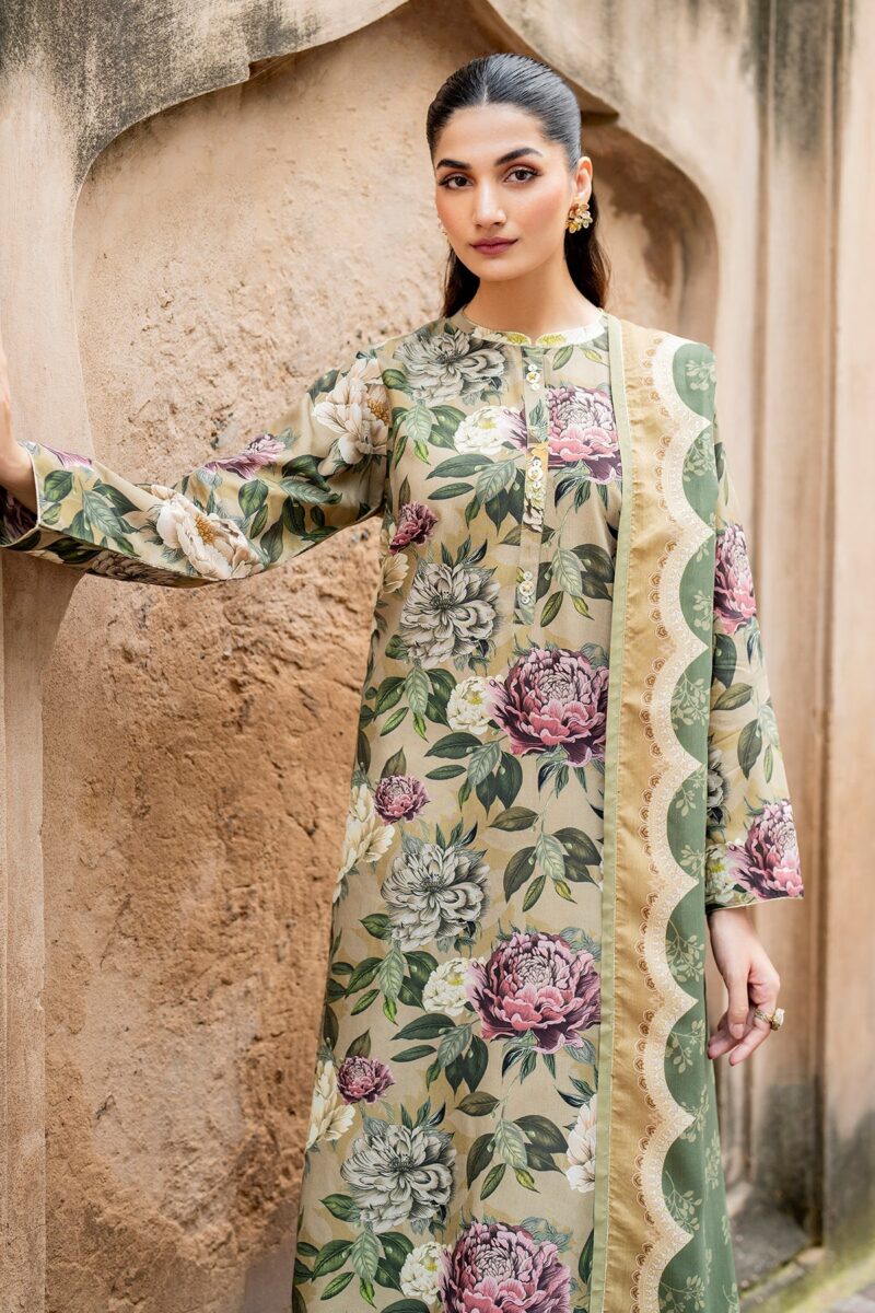 BAROQUE - 3PC Digital Printed Karandi Shirt With Karandi Printed Dupatta And Trouser.