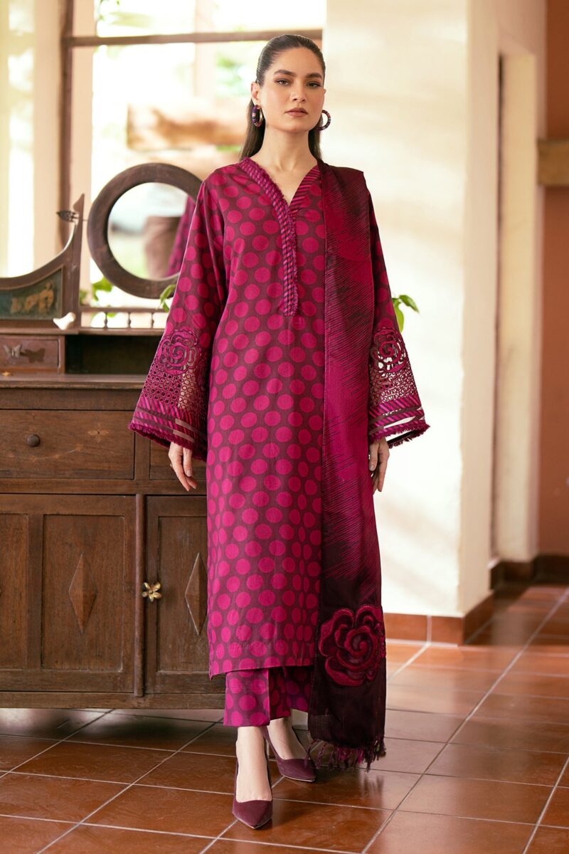 BAROQUE-3PC Karandi Outfit with Digital Print Shirt and Matching Dupatta & Trouser. - Image 2