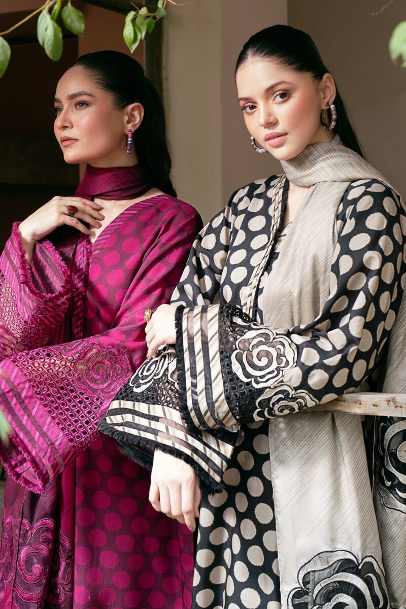 BAROQUE-3PC Karandi Outfit with Digital Print Shirt and Matching Dupatta & Trouser. - Image 7