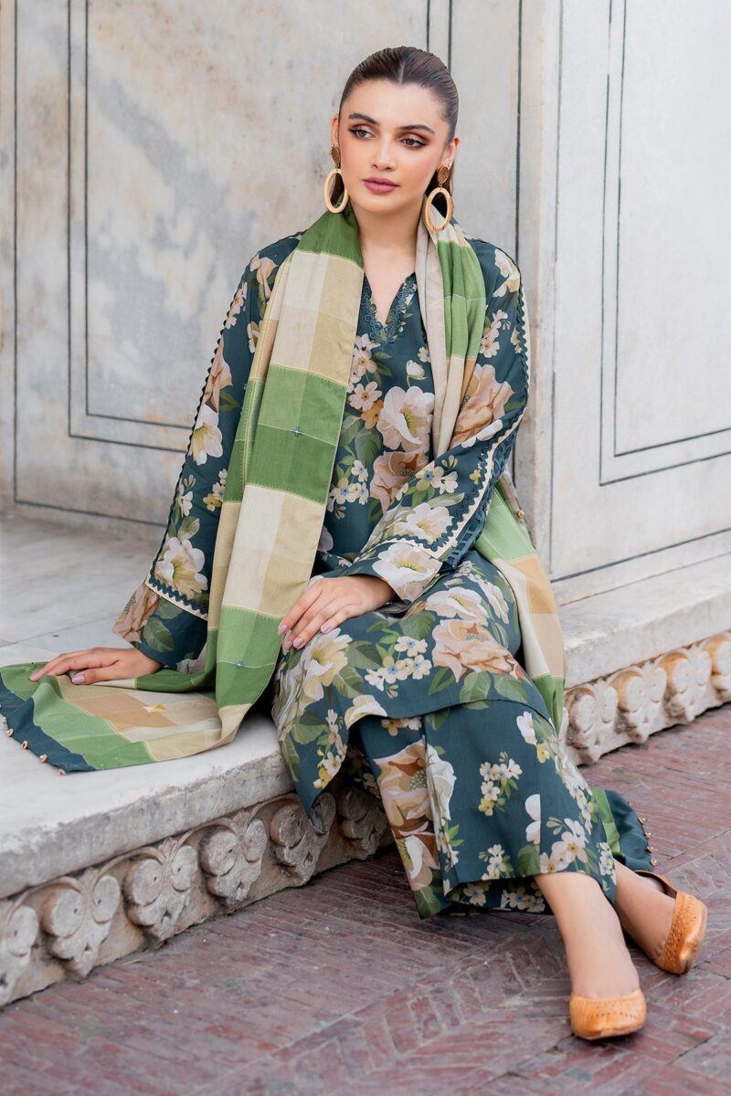 BAROQUE-3PC Karandi Outfit with Digital Print Shirt and Matching Dupatta & Trouser. - Image 3