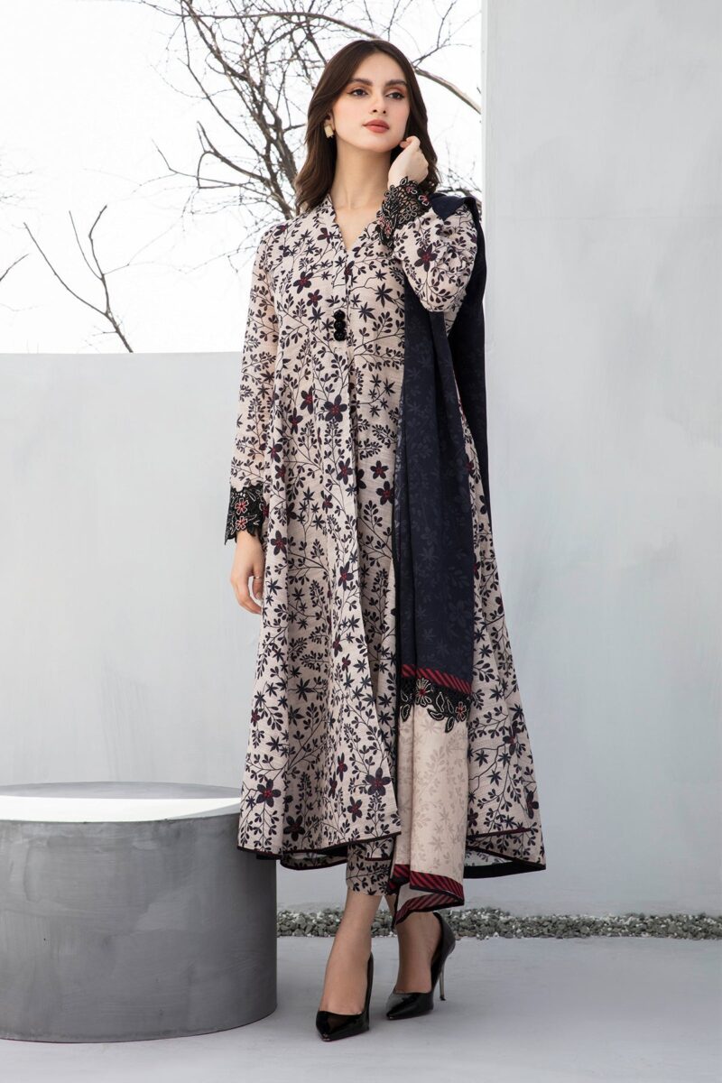 BAROQUE - 3PC Karandi Printed Shirt With Karandi Printed Dupatta And Trouser.