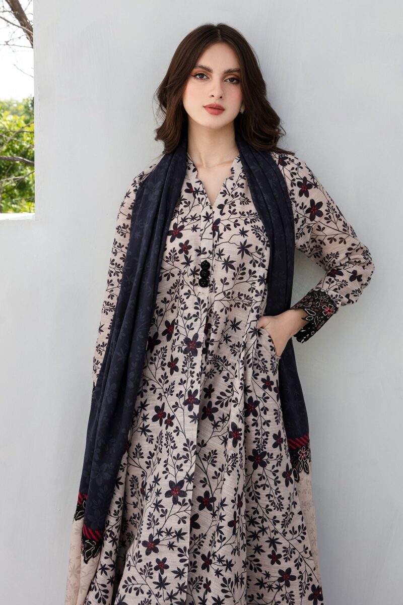 BAROQUE - 3PC Karandi Printed Shirt With Karandi Printed Dupatta And Trouser. - Image 3