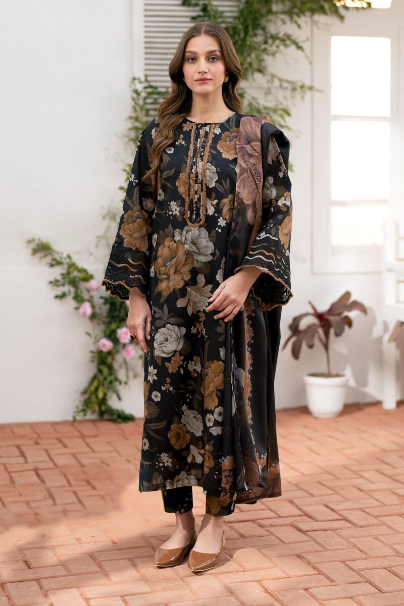 BAROQUE - 3PC Digital Printed Karandi Shirt With Karandi Printed Dupatta And Trouser.