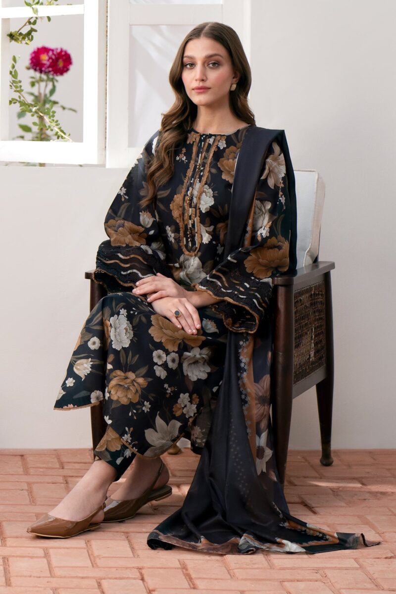 BAROQUE - 3PC Digital Printed Karandi Shirt With Karandi Printed Dupatta And Trouser. - Image 2