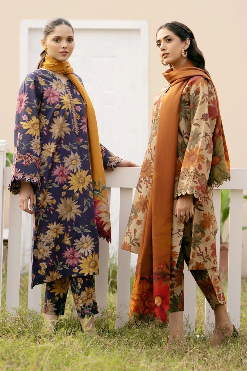 BAROQUE-3PC Karandi Outfit with Digital Print Shirt and Matching Dupatta & Trouser. - Image 5