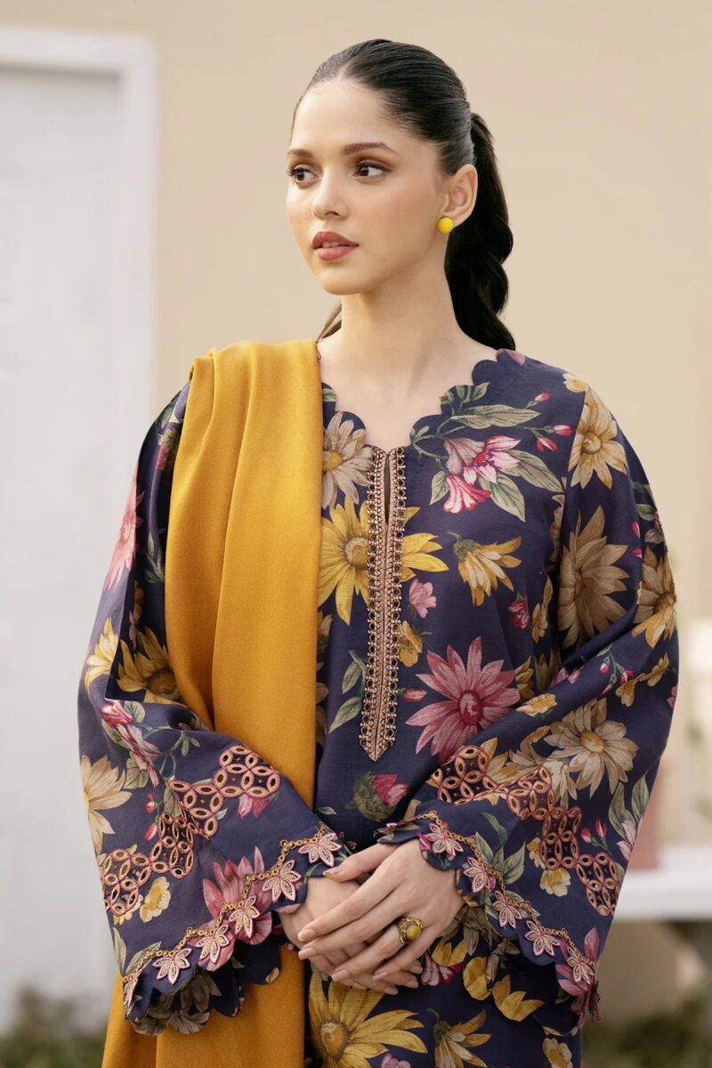 BAROQUE-3PC Karandi Outfit with Digital Print Shirt and Matching Dupatta & Trouser. - Image 2