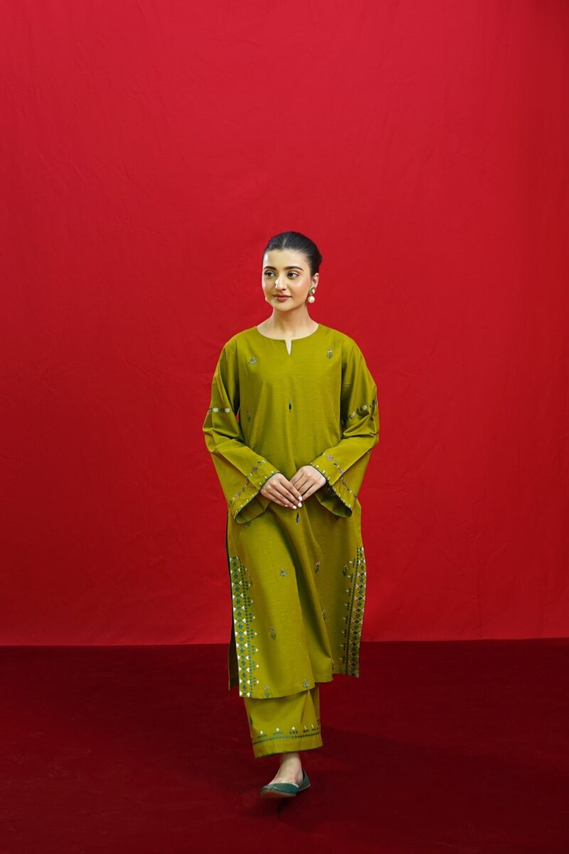 URGE- 3PC UNSTICHED Embroidered Shirt and Trouser with Printed Whool Shawl. - Image 7