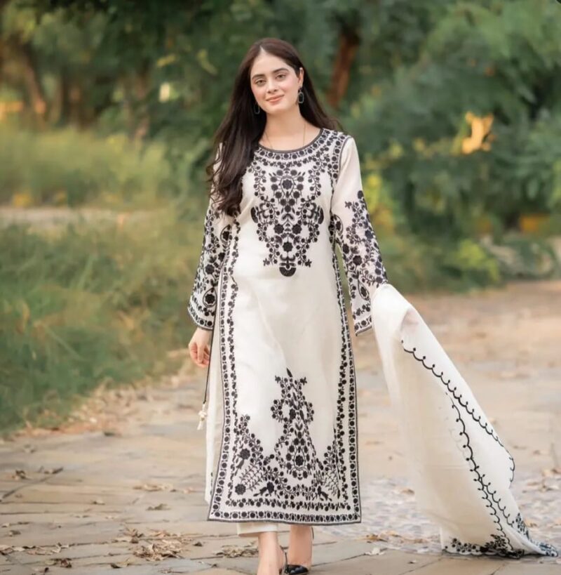 Nisa- Unstitched 3 PC Embroidered Front , Slevees and Dupatta.