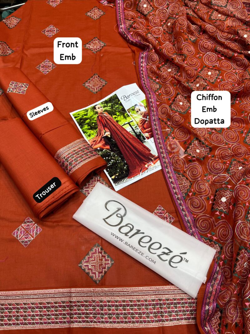 Bareeze Luxury collection Lawn with Chiffon Embroidered  Dopatta - Image 3