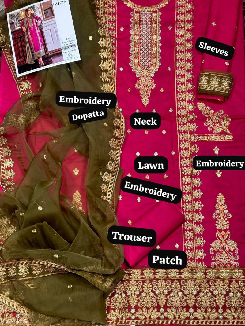 Asim jofa Luxury collection Lawn with organza Embroidered  Dopatta - Image 2