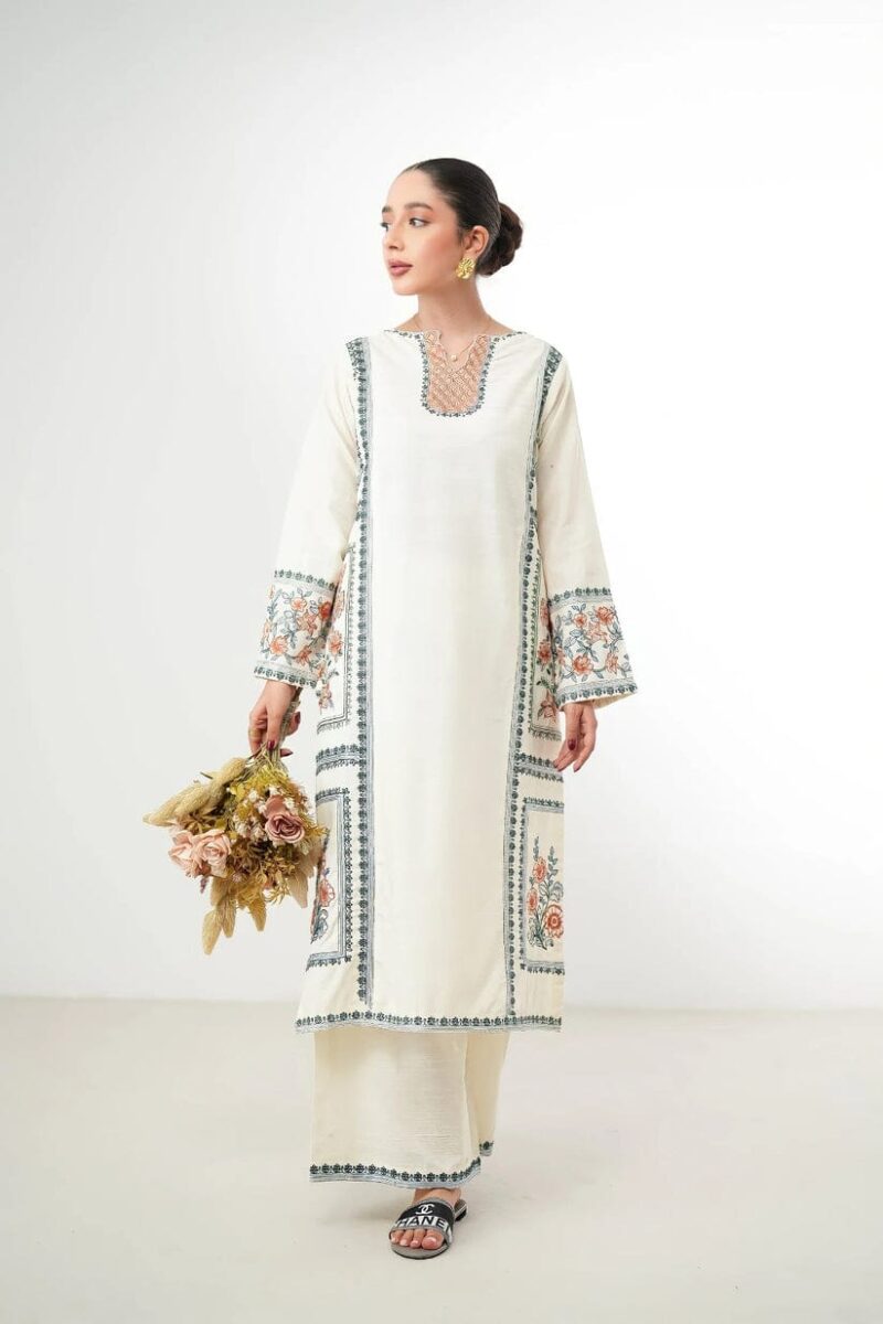 Zaib unstitched 2 piece embroidered summer suit. - Image 3