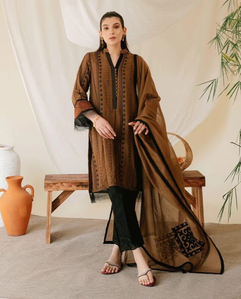 Nisa unstitched 3 piece embroidered summer suit.