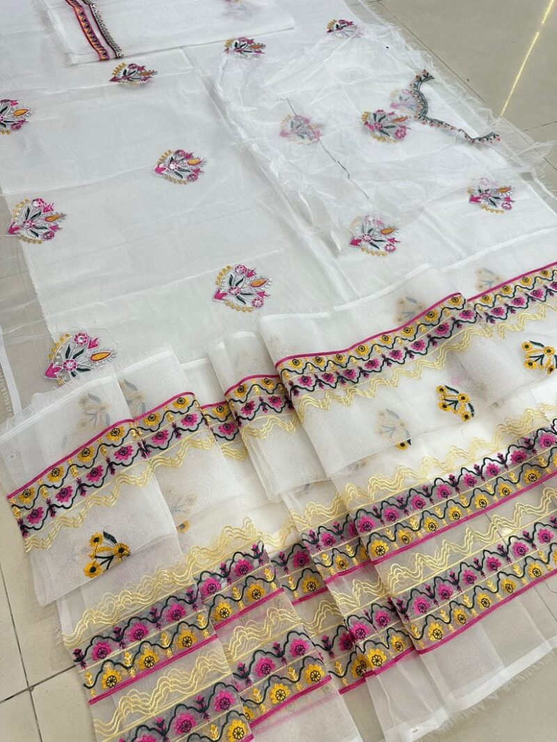 Nisa unstitched 3 piece frock style fancy dress. - Image 2